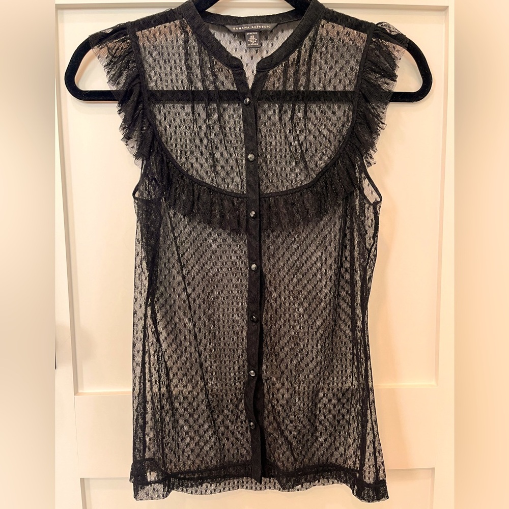 Banana Republic Sheer Button Sleeveless Top